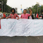 "aksi menolak pencaplokan laut Timor Leste oleh FPD dan mahasiswa Timor Leste di pertigaan UIN Jogja, Selasa 22/03" (Doc: Rhetor-Faris)